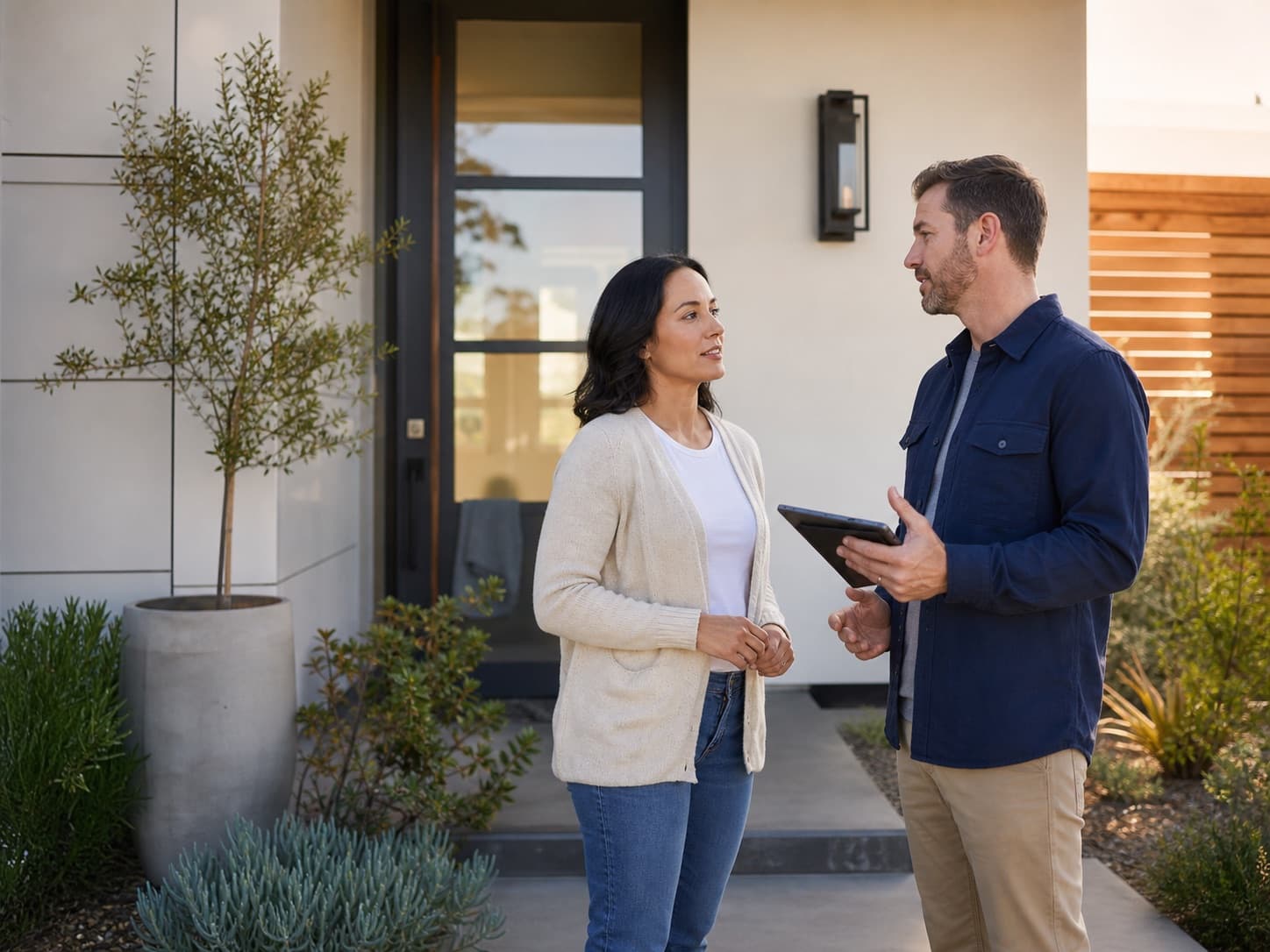 A homeowner meeting a trusted service professional